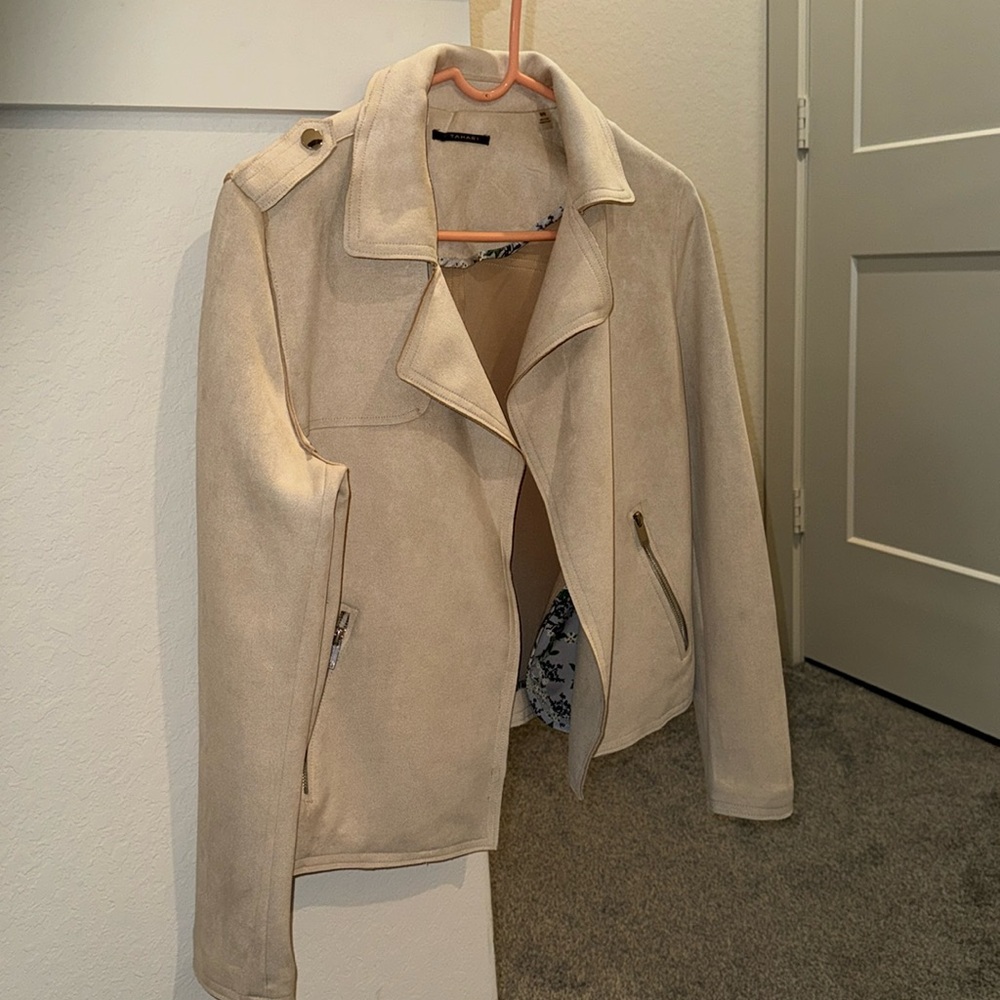 Beige suade moto jacket (M)